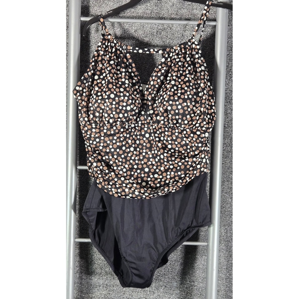 Suddenly Slim by Catalina Womens Plus 2X Polka Dot Blouson One Piece Swimsuit - Picture 1 of 7